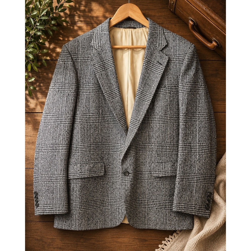 Cricketeer for Dayton Hudson Men Gray Blue Glen Plaid Blazer Sport Coat‎ 44R